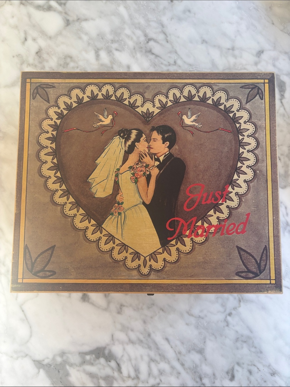 Vintage 'Just Married' glass ornaments in Wedding Box - Polonaise Kurt S. Adler